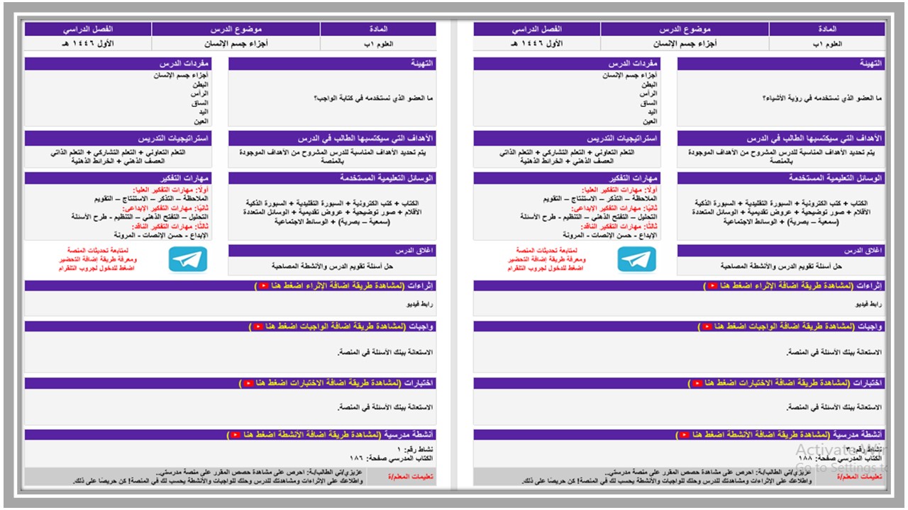 بوربوينت علوم الصف الاول الابتدائي تربية فكرية فصل دراسي اول 