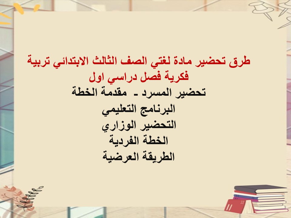 بوربوينت لغتي الصف الثالث الابتدائي تربية فكرية فصل دراسي اول