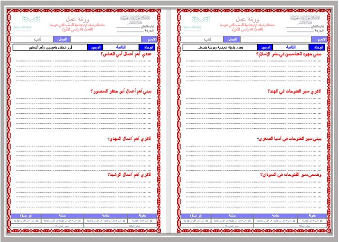 تحضير درس امتداد الدولة العباسية الدراسات الاجتماعية ثاني متوسط فصل دراسي اول 