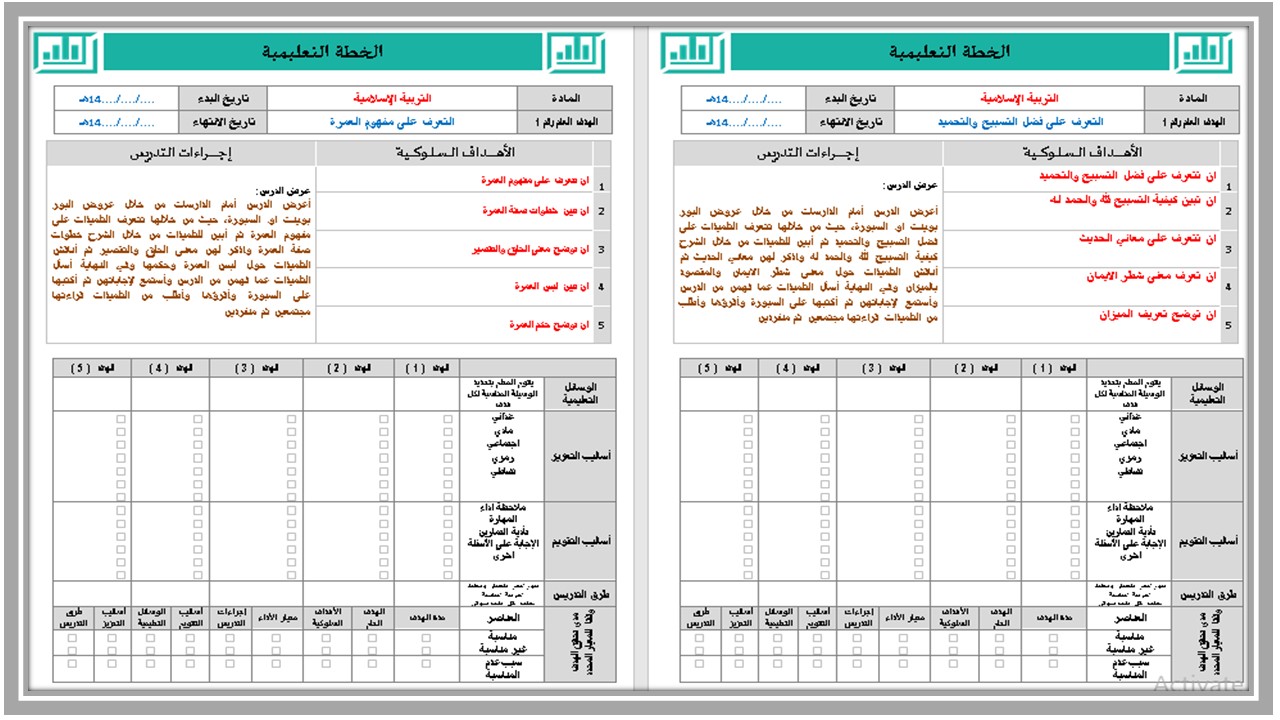 تحضير لمادة التربية الإسلامية للصف الثالث متوسط تربية فكرية فصل دراسي أول 