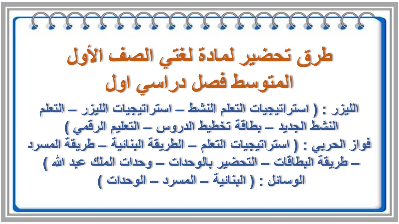 تحضير لمادة لغتي الصف الأول المتوسط فصل دراسي اول
