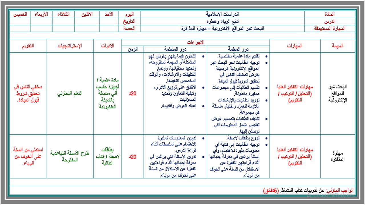 تحضير مادة دراسات اسلامية الصف الثاني المتوسط فصل دراسي اول 