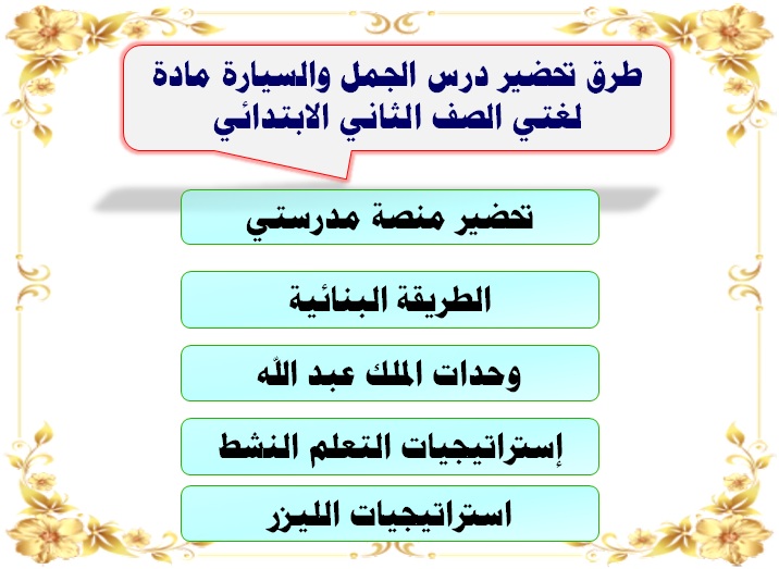 تحضير درس الجمل والسيارة مادة لغتي الصف الثاني الابتدائي الفصل الدراسي اول