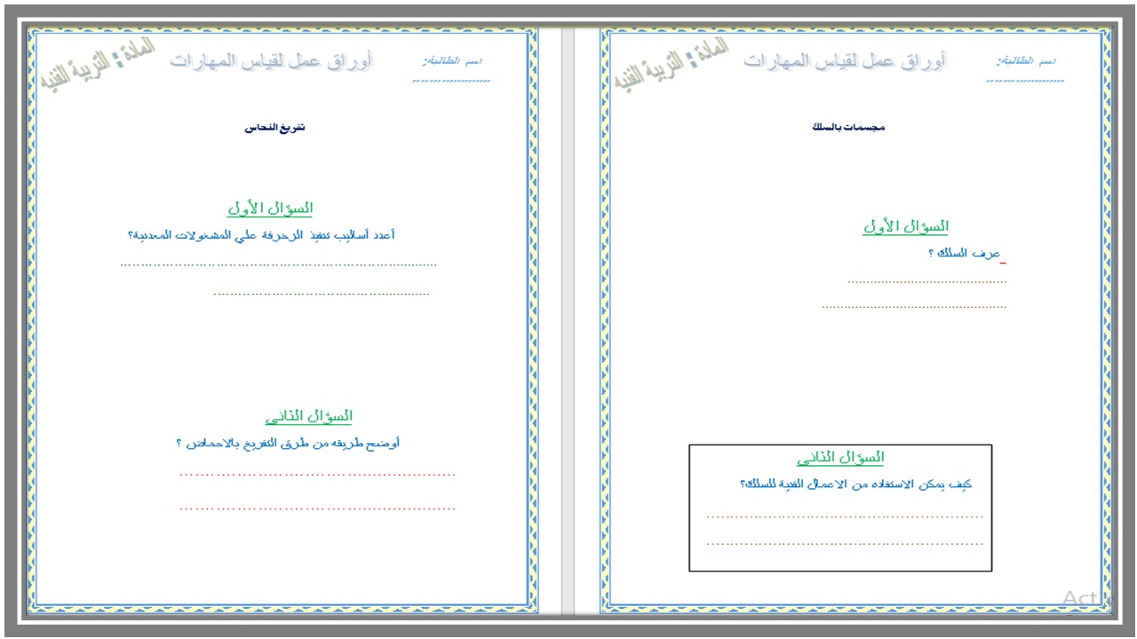 أوراق عمل مادة التربية الفنية الثالث المتوسط الفصل الثالث 
