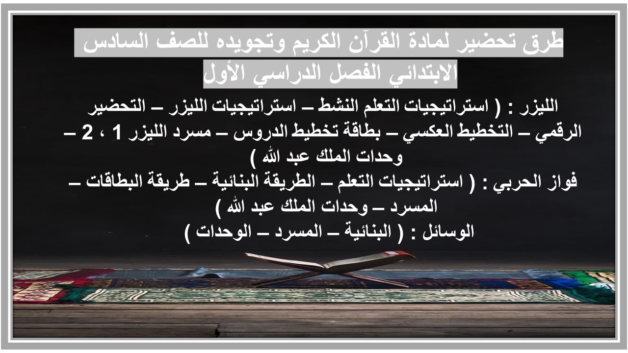 بوربوينت لمادة القرآن الكريم وتجويده للصف السادس الابتدائي الفصل الدراسي الأول 