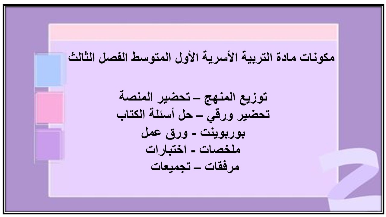بوربوينت مادة التربية الأسرية الأول المتوسط الفصل الثالث