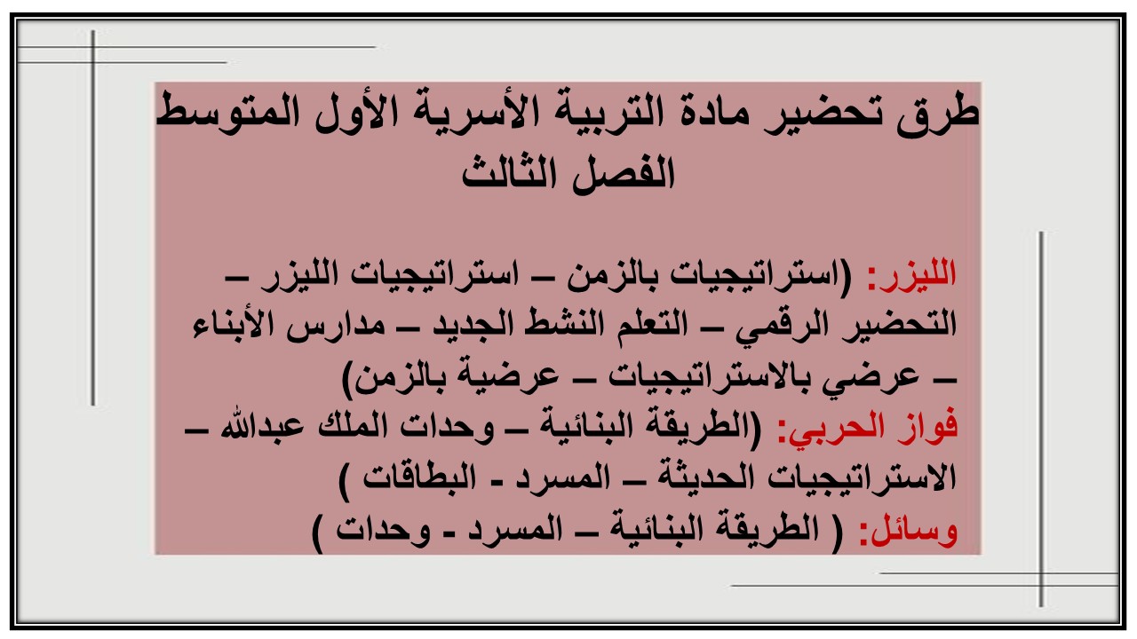 بوربوينت مادة التربية الأسرية الأول المتوسط الفصل الثالث