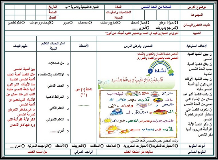 تحضير تربية أسرية ثالث ابتدائي الفصل الثالث
