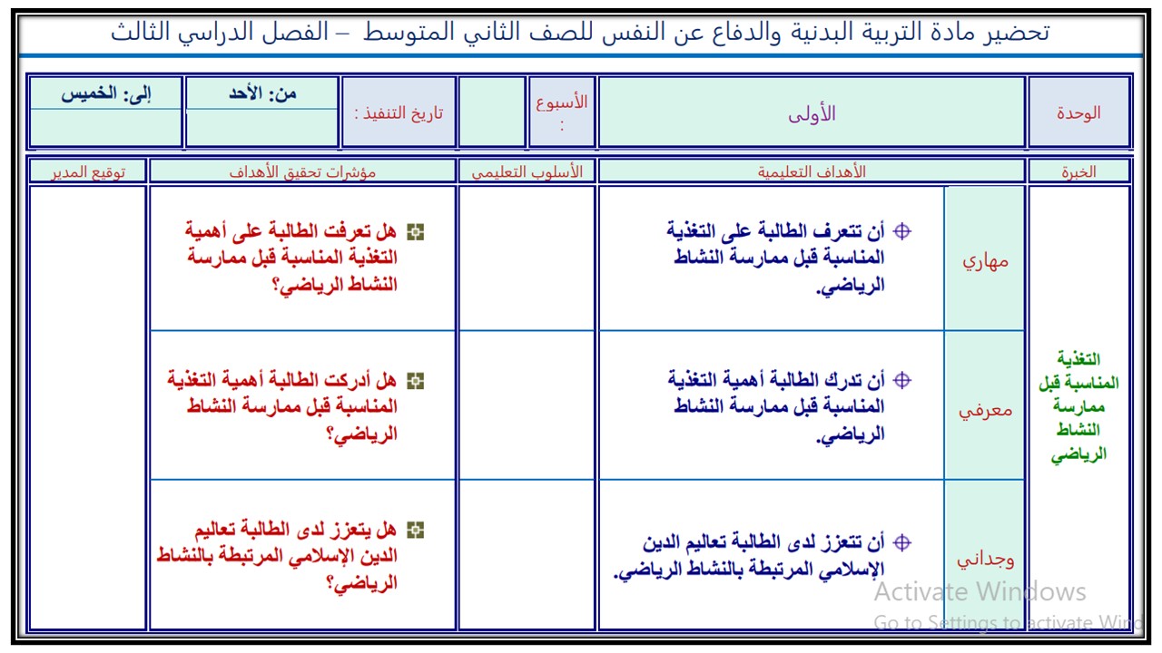 تحضير مادة التربية البدنية الثاني المتوسط الفصل الثالث تحضير مادة التربية البدنية الثاني المتوسط الفصل الثالث