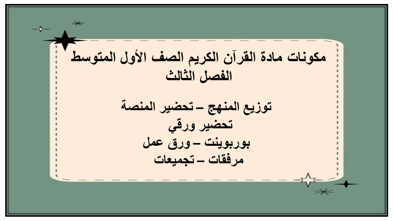 تحضير مادة القرآن الكريم الصف الأول المتوسط الفصل الثالث