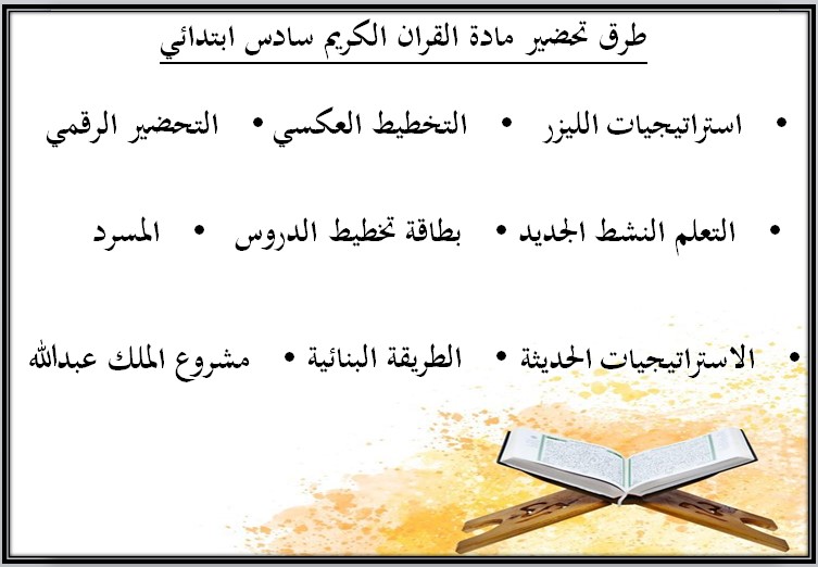 تحضير مادة قرآن كريم وتجويده صف سادس ابتدائي الفصل الدراسي الثالث تحضير مادة قرآن كريم وتجويده صف سادس ابتدائي الفصل الدراسي الثالث