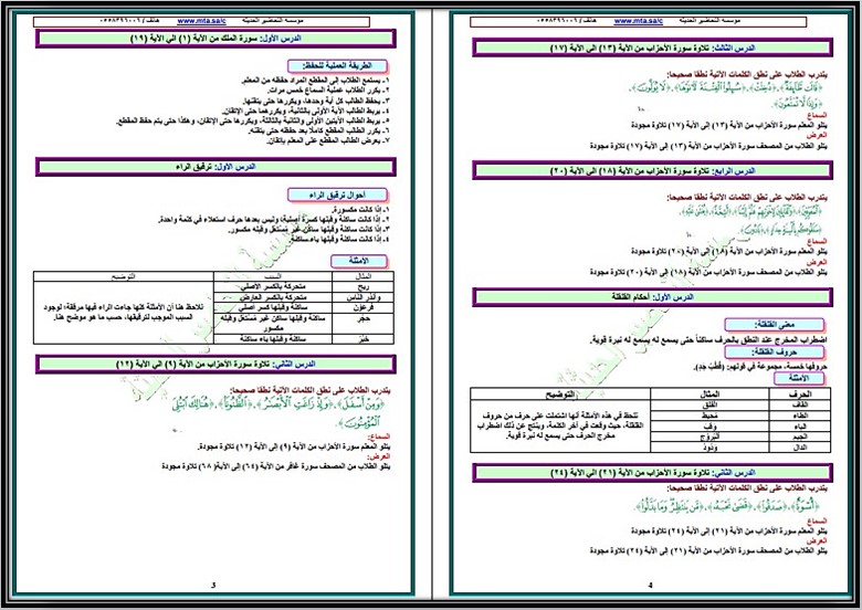 تحضير مادة قرآن كريم وتجويده صف سادس ابتدائي الفصل الدراسي الثالث تحضير مادة قرآن كريم وتجويده صف سادس ابتدائي الفصل الدراسي الثالث