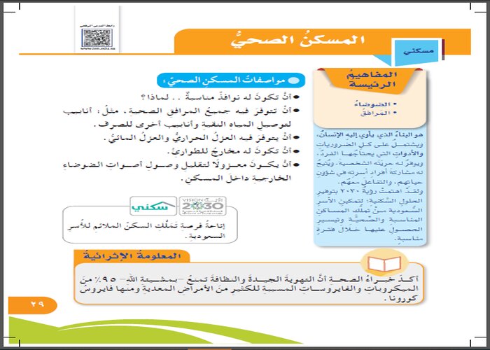 حل أسئلة درس المسكن الصحي مادة التربية الأسرية للصف الخامس الابتدائي الفصل الدراسي الأول