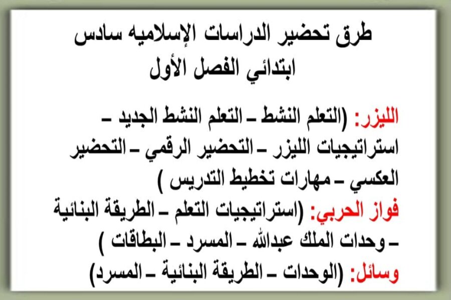 حل أسئلة مادة الدراسات الاسلامية للصف السادس الابتدائي الفصل الدراسي الأول