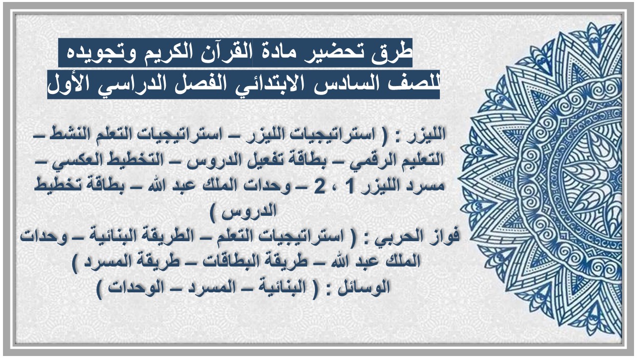 حل أسئلة مادة القرآن الكريم وتجويده للصف السادس الابتدائي الفصل الدراسي الأول 