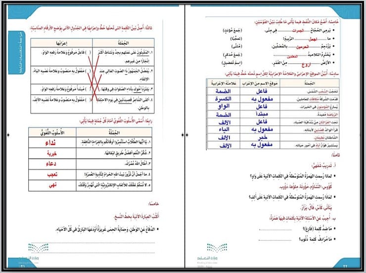حل أسئلة مادة لغتي للصف الخامس الابتدائي الفصل الدراسي الثالث