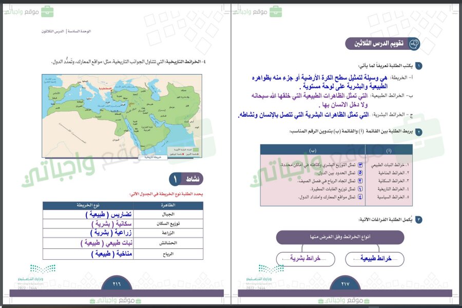 حل اسئلة مادة الدراسات الاجتماعية الصف الثالث المتوسط الفصل الثالث