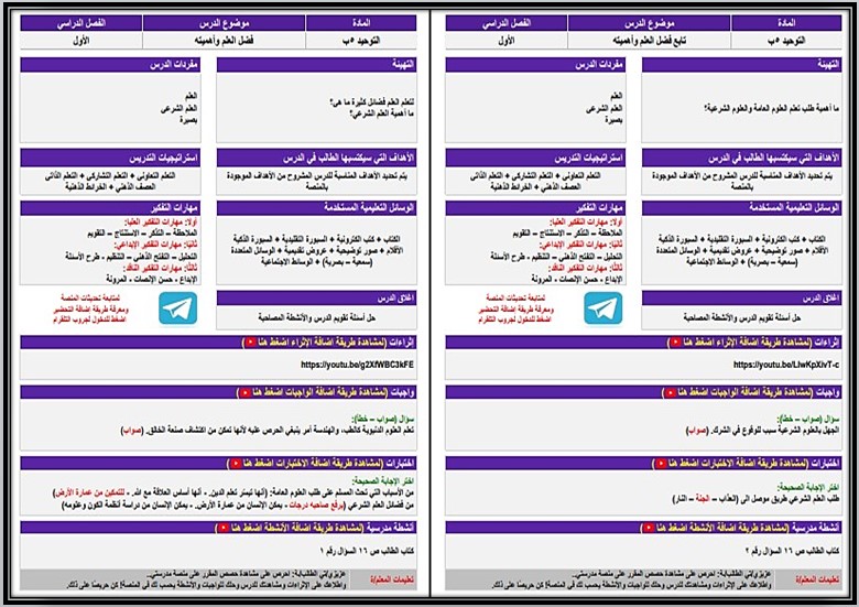 مهارات مادة الدراسات الاسلامية للصف الخامس الابتدائي الفصل الدراسي الأول