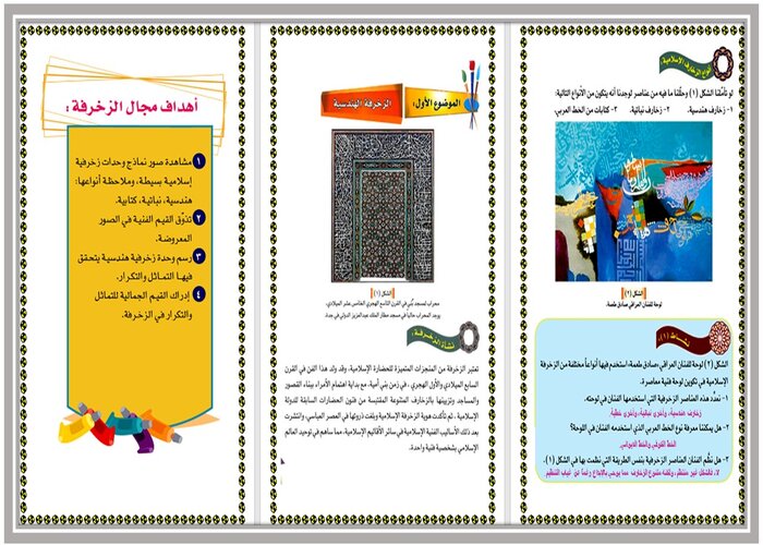أهداف مجال الزخرفة ؟ مادة التربية الفنية رابع ابتدائي