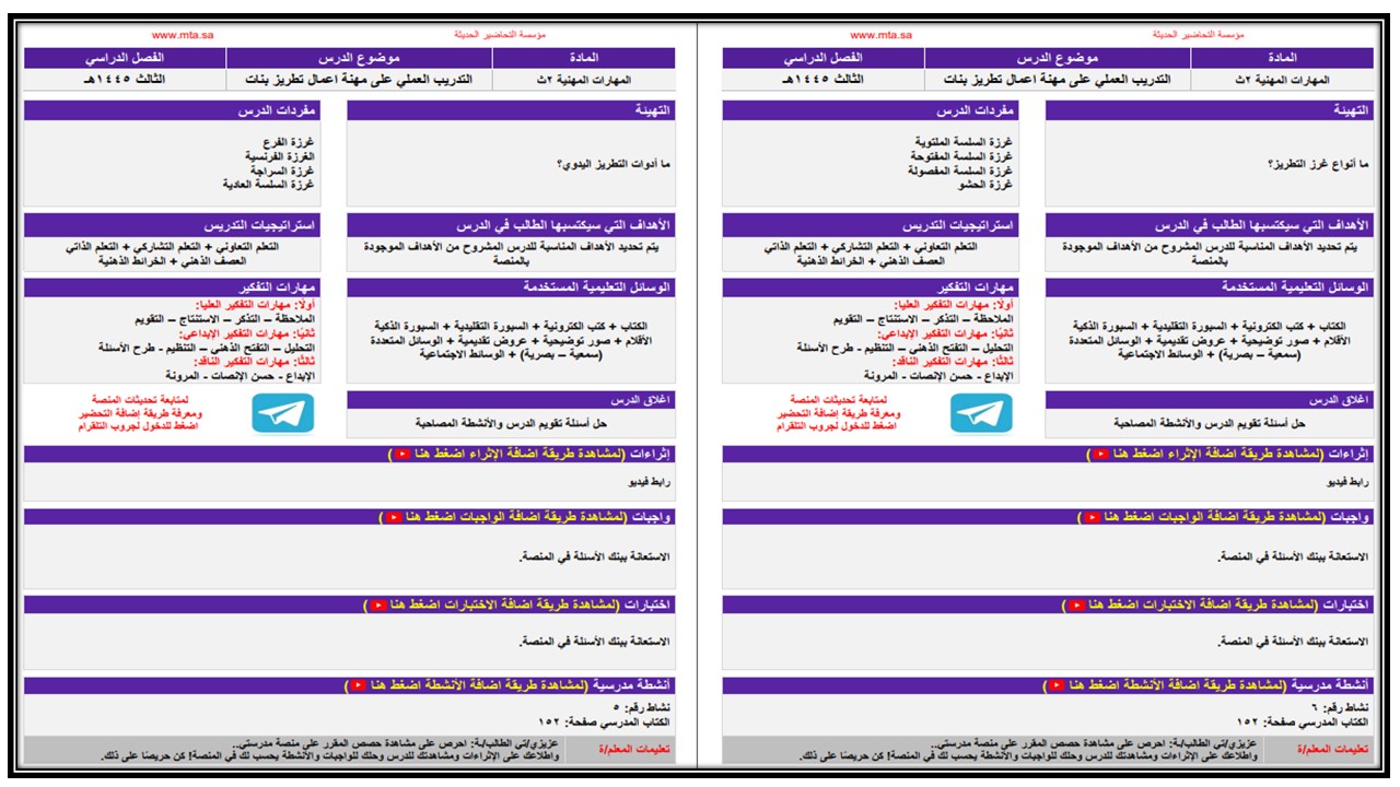 أوراق عمل مادة التربية المهنيه الصف الثاني الثانوي التربية الفكرية الفصل الثالث
