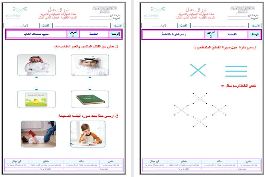أوراق عمل مادة المهارات الحياتية والأسرية ثاني ابتدائي التربية الفكرية الفصل الثالث