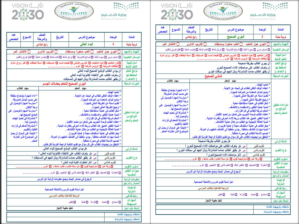 أوراق عمل لمادة التربية البدنية الصف الرابع الابتدائي فصل دراسي أول