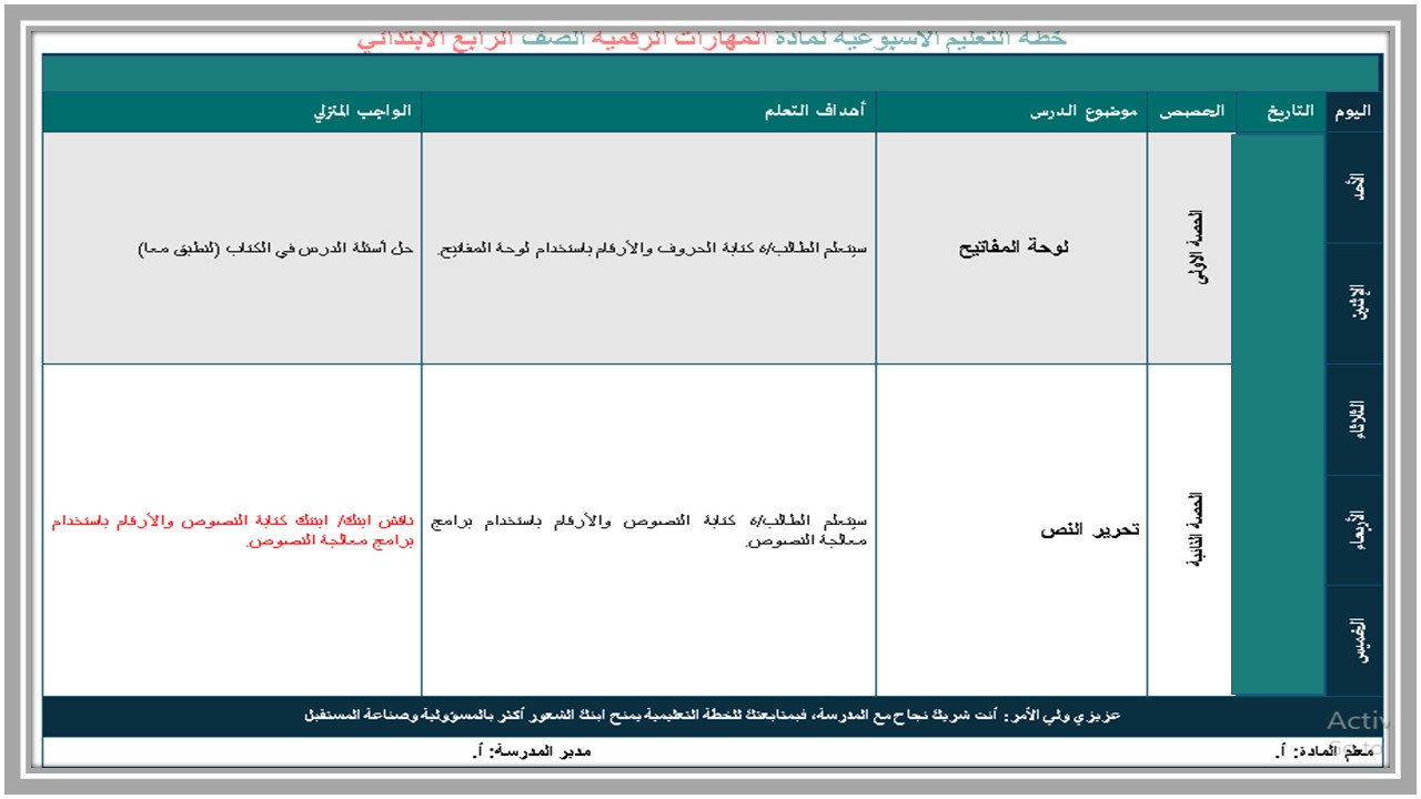اوراق عمل حاسب الي رابع ابتدائي الفصل الاول
