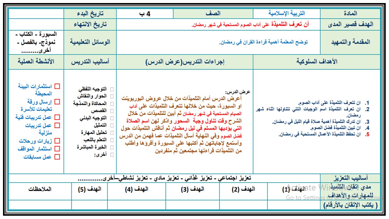 بوربوينت مادة التربية الإسلامية الصف الرابع الابتدائي التربية الفكرية الفصل الدراسي الثالث
