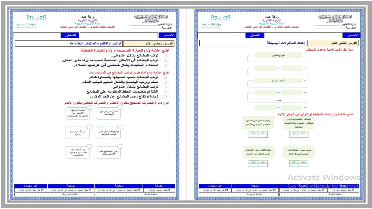 بوربوينت مادة التربية المهنية الصف الثالث الثانوي التربية الفكرية الفصل الثالث