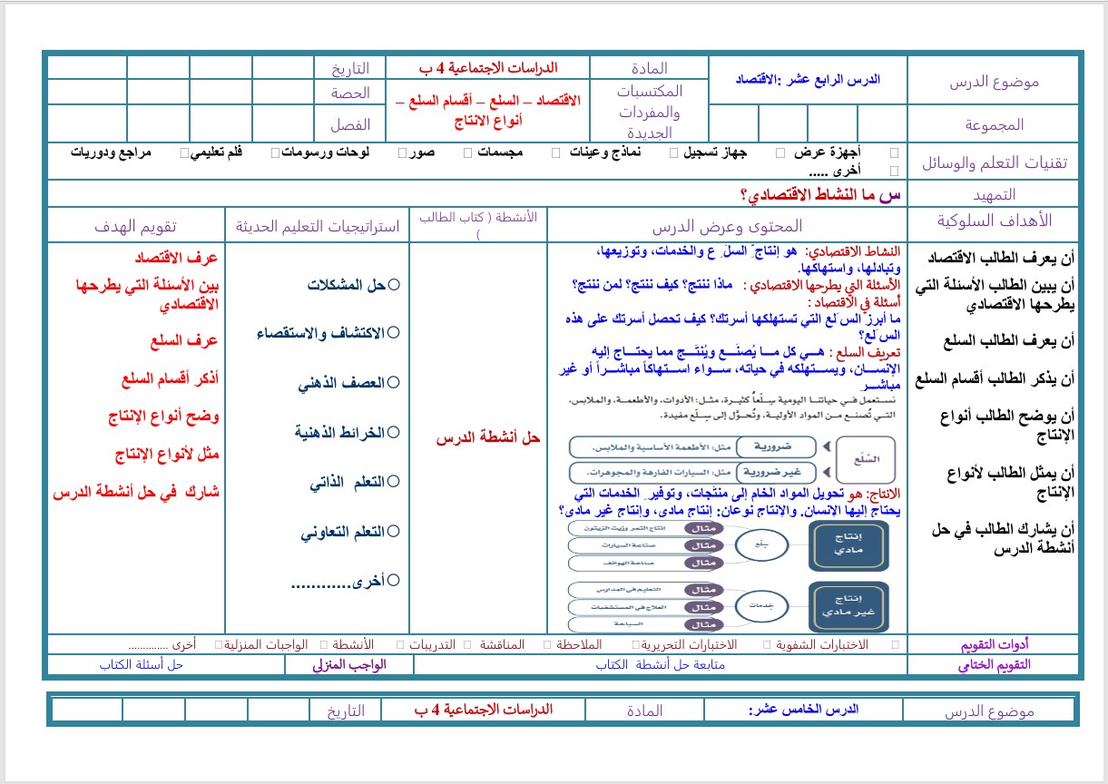 تحضير اجتماعيات رابع ابتدائي الفصل الثاني