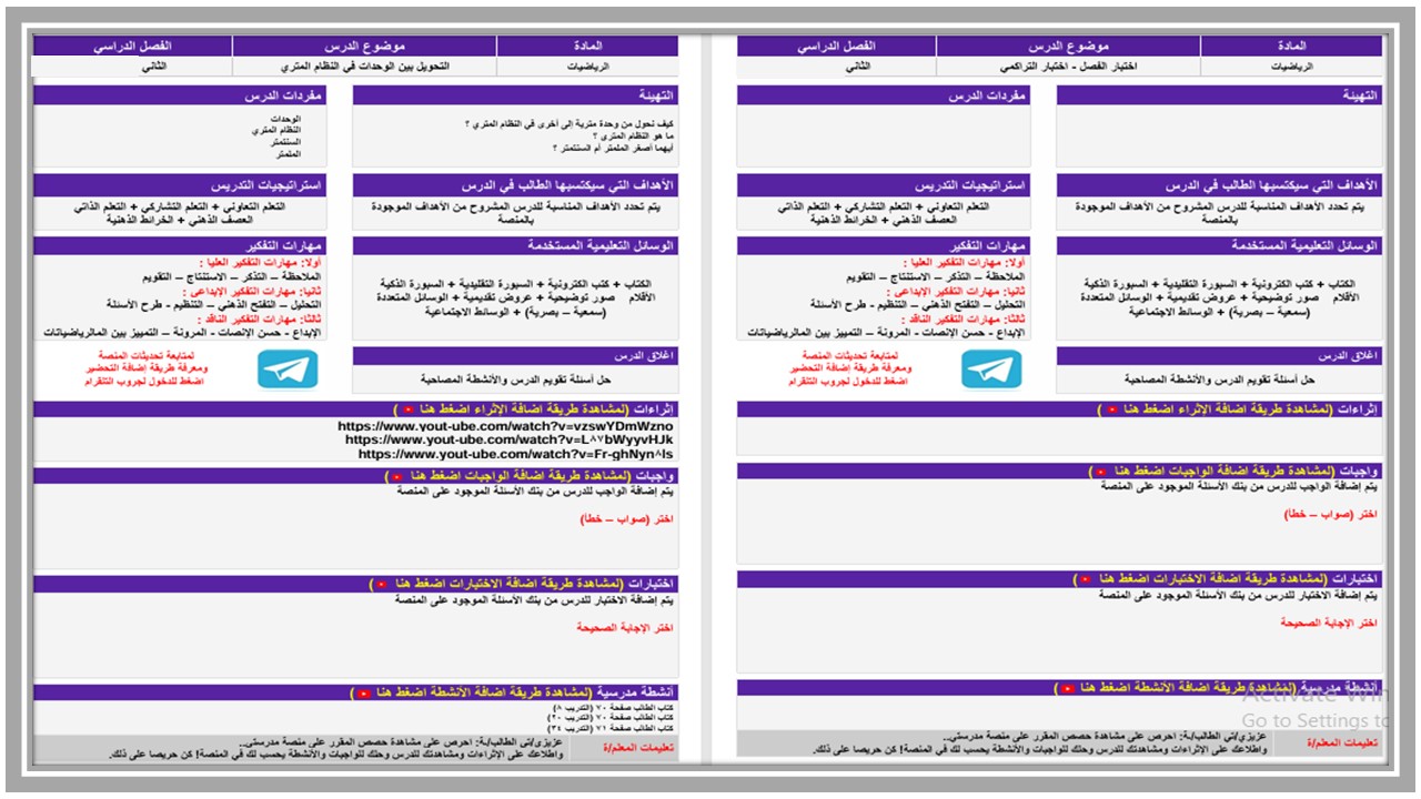 تحضير الرياضيات للصف السادس ابتدائي الفصل الدراسي الثاني