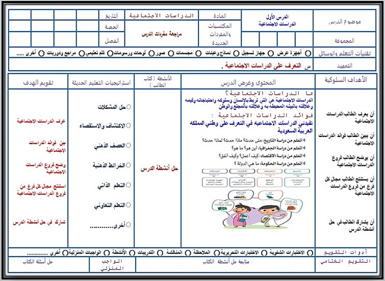 تحضير الدراسات الاجتماعية رابع ابتدائي فصل دراسي اول