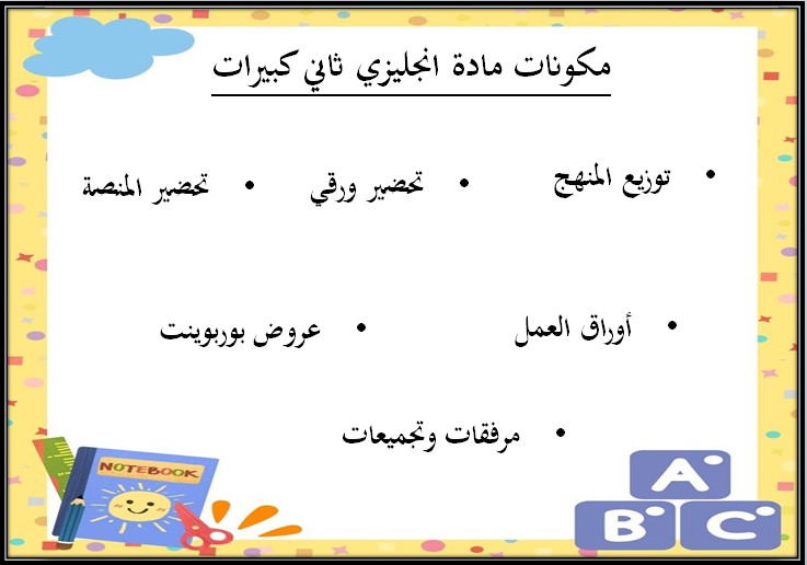 تحضير مادة الانجليزي الصف الثاني كبيرات الفصل الثالث