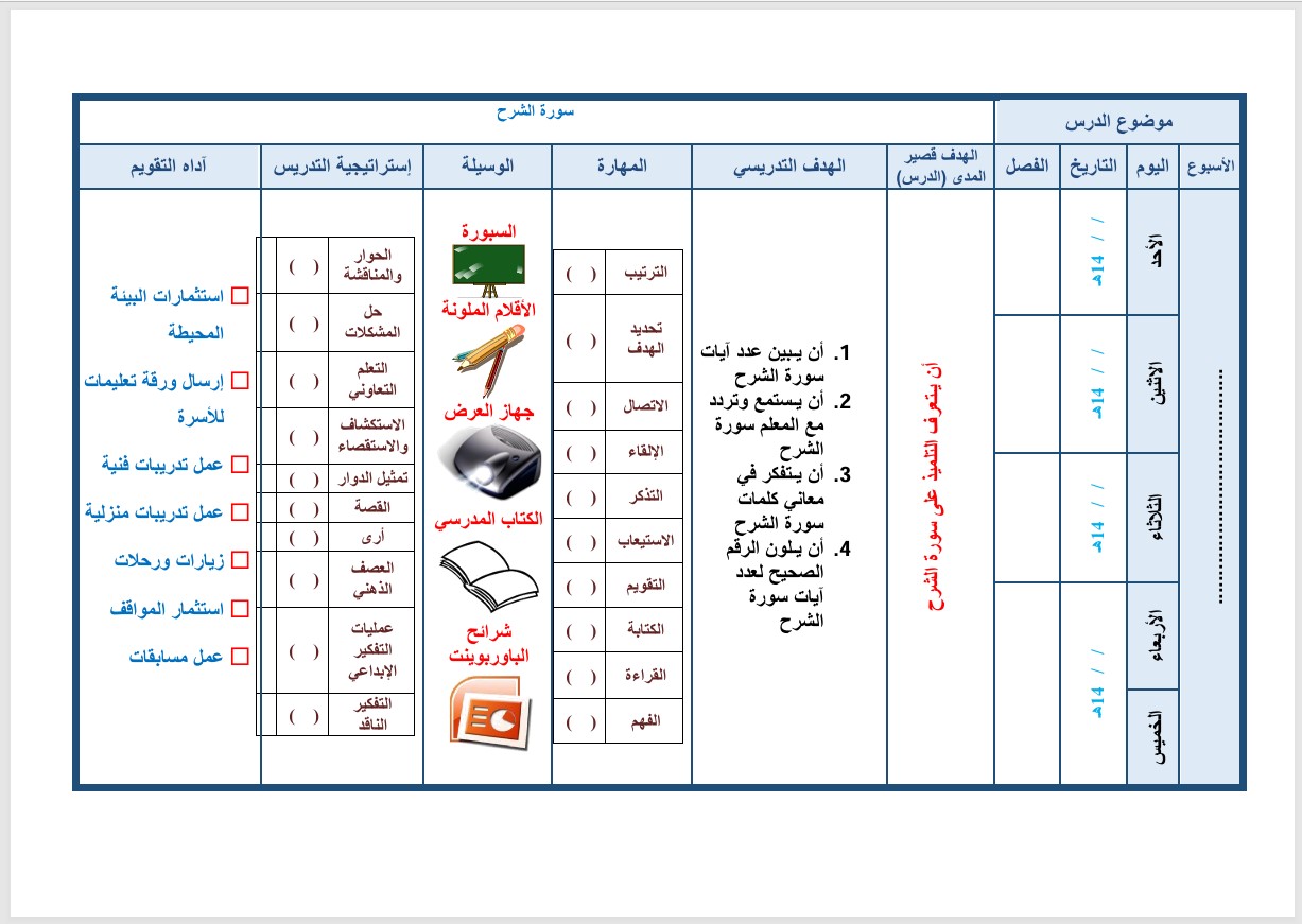 تحضير مادة التربية الإسلامية الصف الثاني الابتدائي التربية الفكرية الفصل الدراسي الثاني