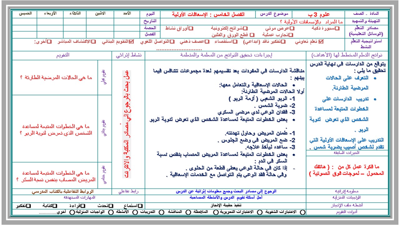 تحضير مادة العلوم الصف الثالث كبيرات الفصل الثالث 