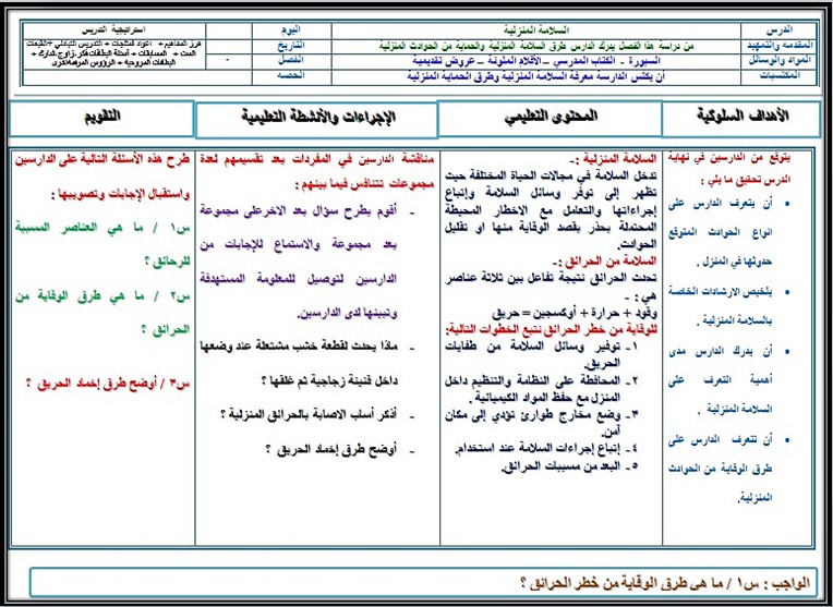 تحضير مادة العلوم الصف الثاني كبيرات الفصل الثالث