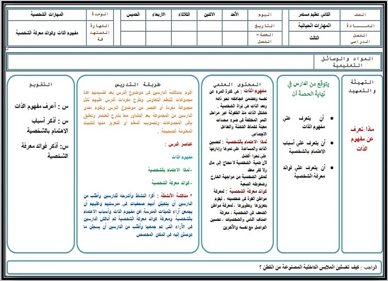 تحضير مادة المهارات الحياتية الثاني كبيرات الفصل الثالث