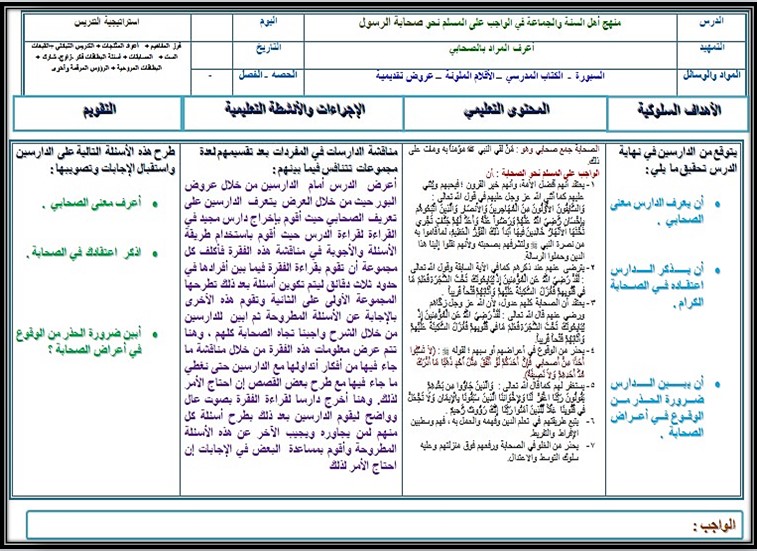 تحضير مادة علوم دينية الصف الثالث كبيرات الفصل الثالث