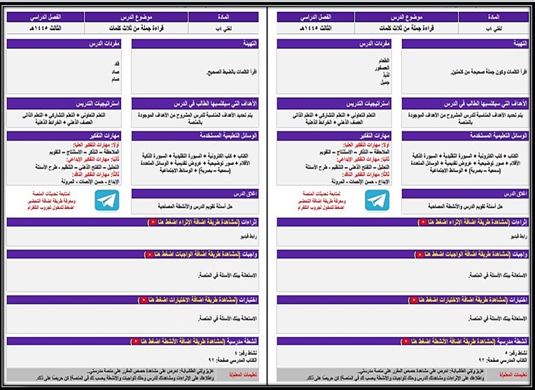 تحضير مادة لغتي صف رابع ابتدائي تربية فكرية فصل دراسي الثالث