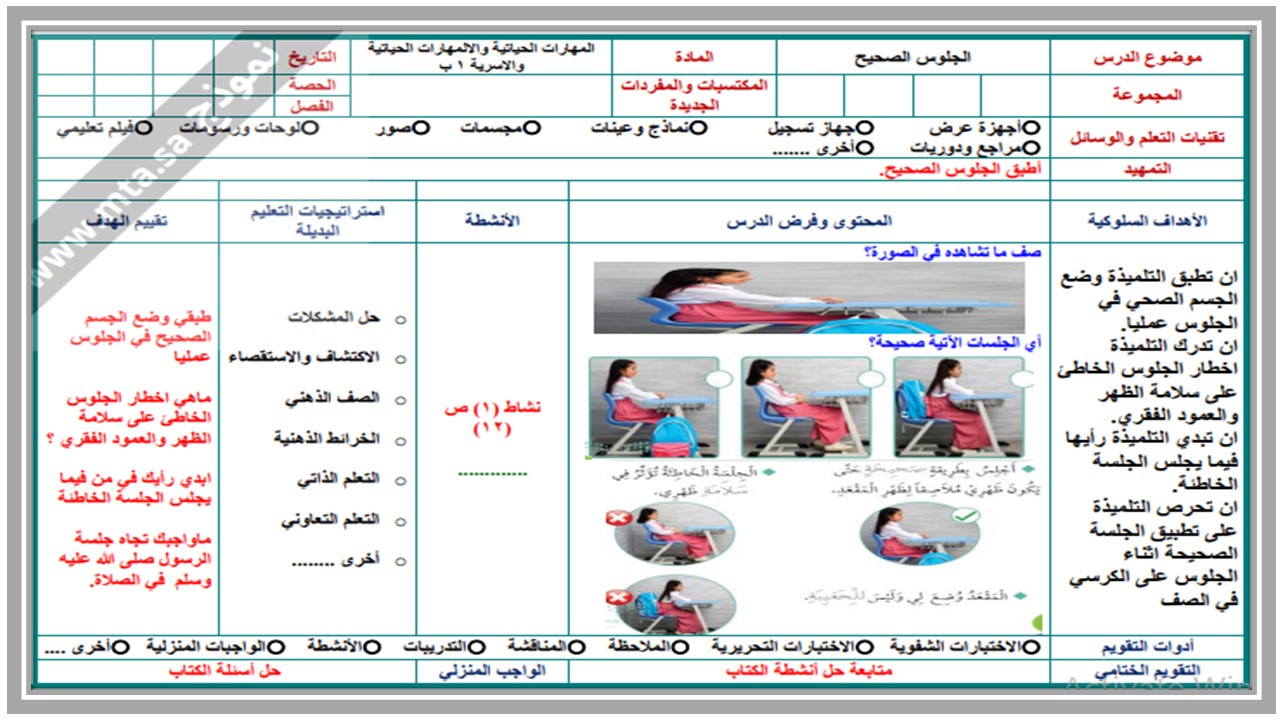 حل أسئلة مادة التربية الأسرية صف أول ابتدائي الفصل الدراسي الثاني 