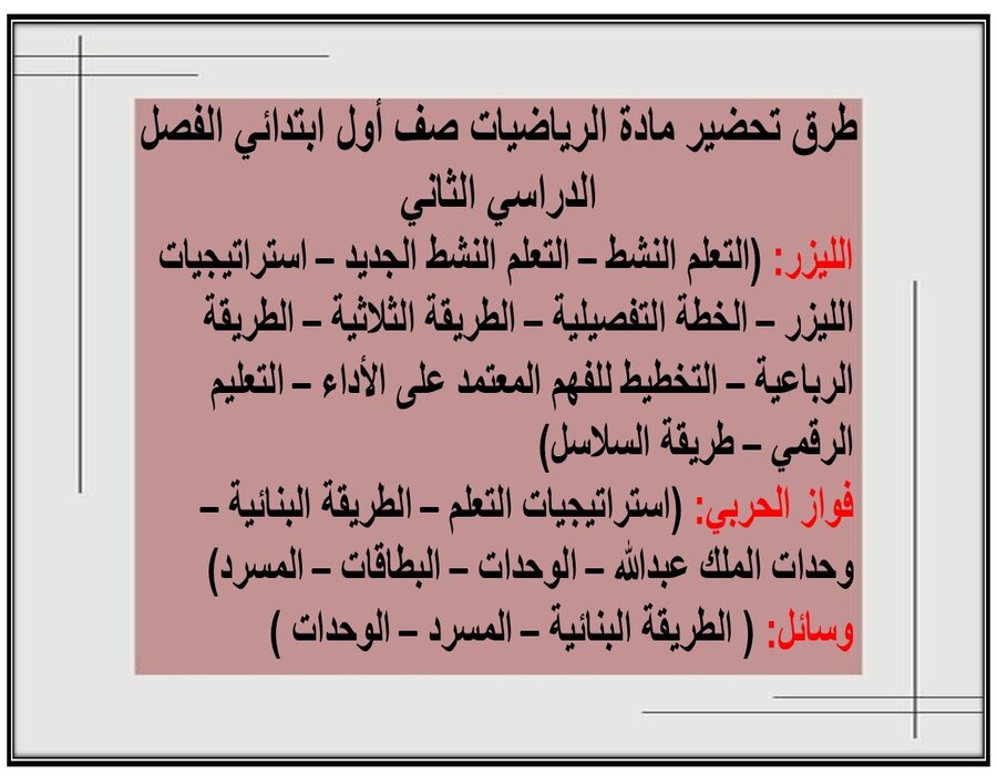 مهارات مادة الرياضيات صف أول ابتدائي الفصل الدراسي الثاني