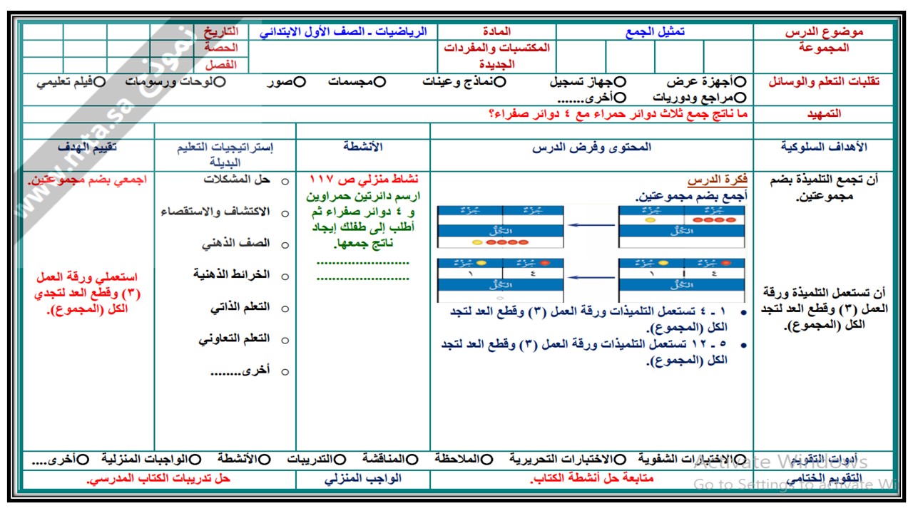 مهارات مادة الرياضيات صف أول ابتدائي الفصل الدراسي الثاني