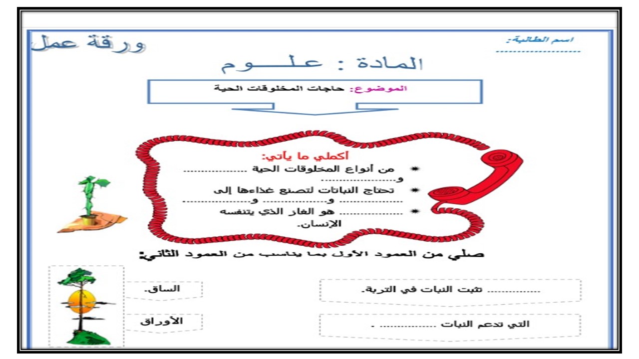 تحضير درس حاجات المخلوقات الحية لمادة العلوم الصف الثاني الابتدائي