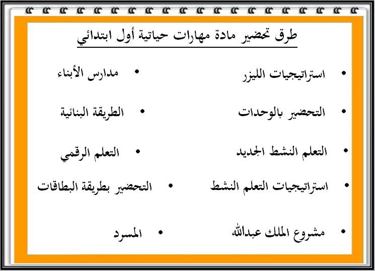 طرق تحضير مادة التربية الأسرية صف أول ابتدائي الفصل الدراسي الثاني