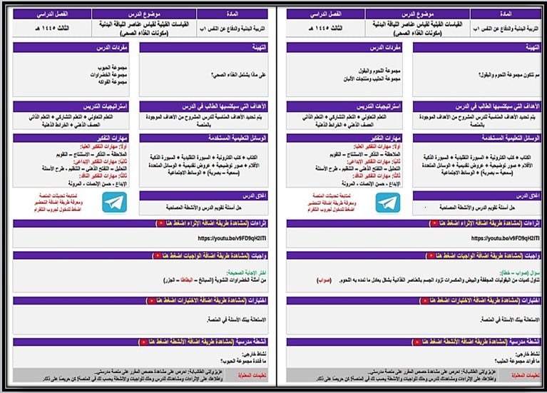 ورق عمل مادة التربية البدنية أول ابتدائي الفصل الثالث