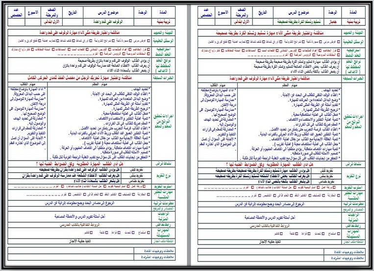 تحضير لمادة التربية البدنية والدفاع عن النفس الصف الاول الابتدائي الفصل الدراسي الثاني