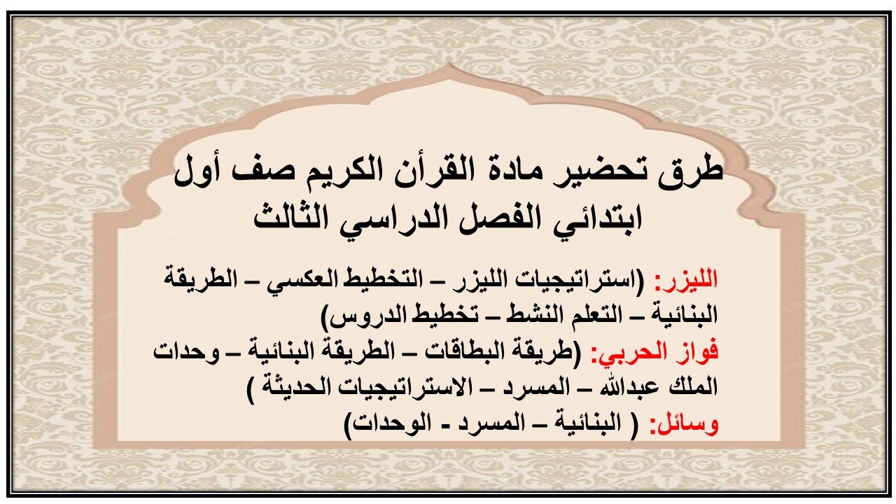 ورق عمل مادة القرأن الكريم صف أول ابتدائي الفصل الدراسي الثالث