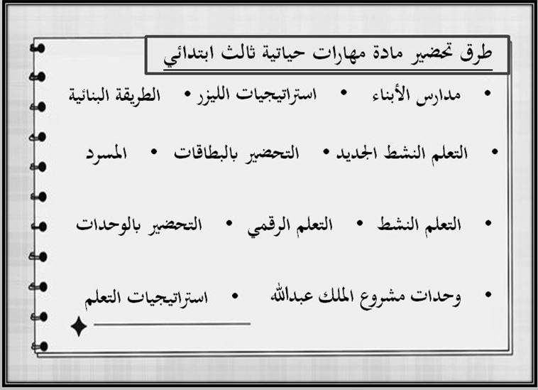 طرق تحضير مادة التربية الاسرية للصف الثالث الابتدائي