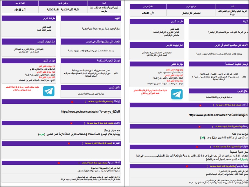 مهارات التربية البدنية والدفاع عن النفس الصف الثالث متوسط الفصل الدراسي الاول