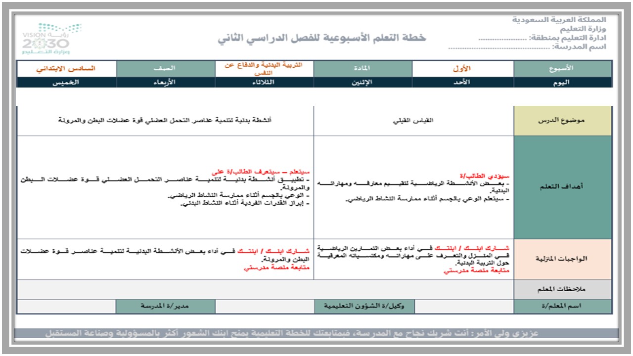 مهارات مادة تربية بدنية والدفاع عن النفس الصف السادس ابتدائي الفصل الدراسي الثاني 